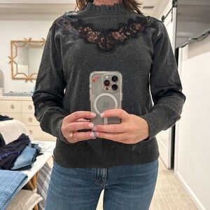 Perfect condition Bailey 44 Knit top in Grey with Black Lace detailing. Small.
